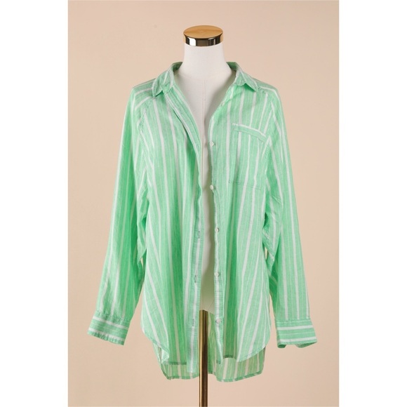 aerie Tops - Sz XS Aerie Pool To Party Celebrity Green Linen Blend Cover Up Shirt NWOT